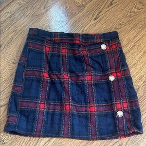 Plaid Button-Accent Skirt